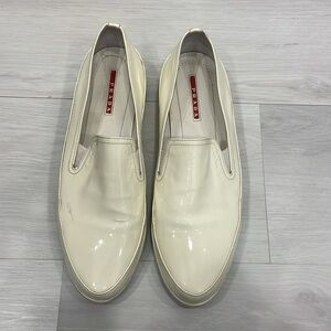 Prada Sport Off White Patent Leather Slip-On Shoes Size 40